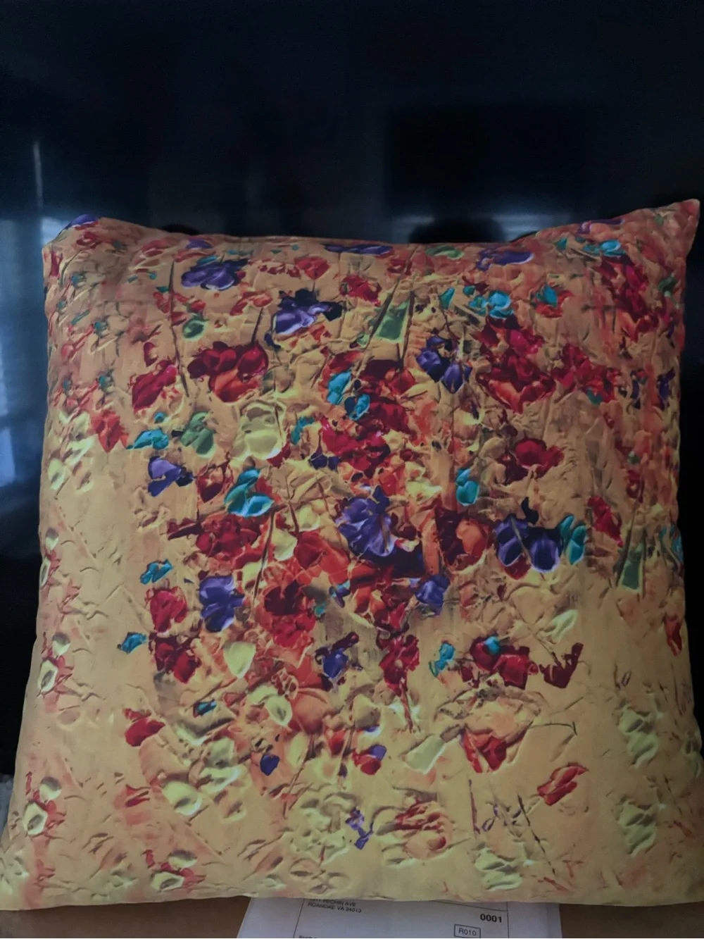 Floral Textured Accent Pillow in Yellow with Multi-Color Blooms